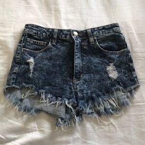 Acid Wash High Waisted Denim Shorts